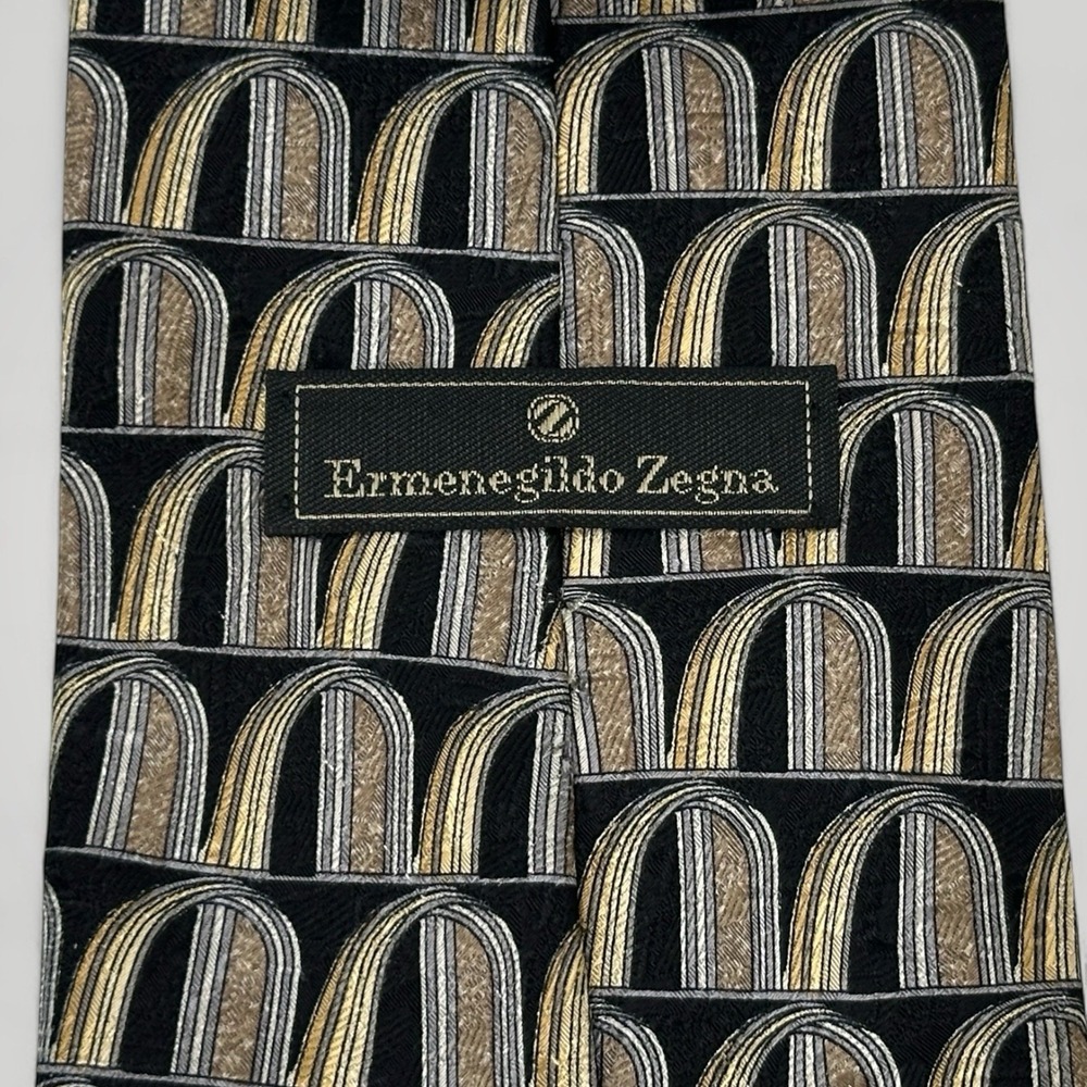 Ermenegildo Zegna Disegno Esclusivo Silk Neck Tie Mens Made in Italy Gold Silver - Picture 4 of 11